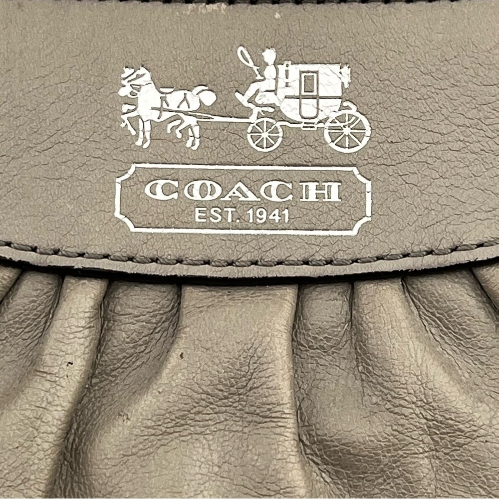 Coach Gray Wristlet Clutch Pleated Leather Signature Style Silver Tone Metal